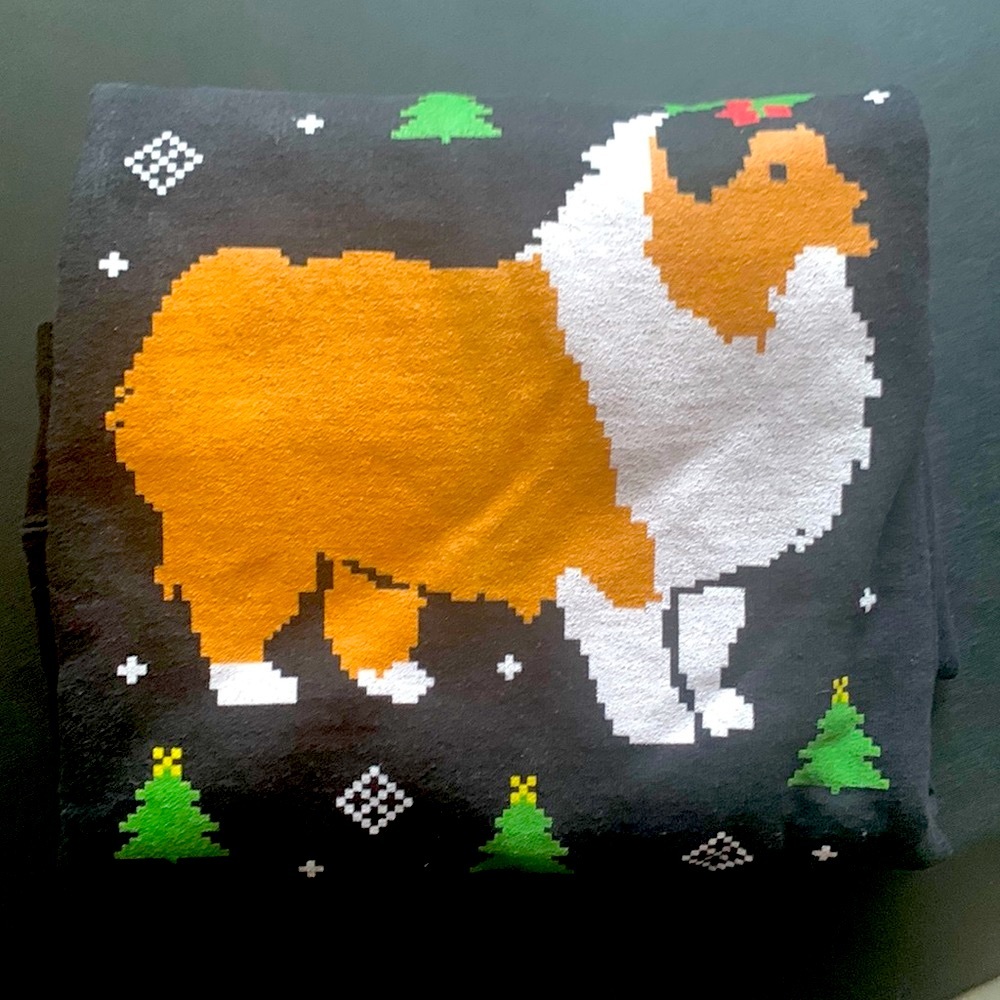 Shetland Sheepdog Retro 8-bit Ugly Christmas Sweater, Black, Size Small